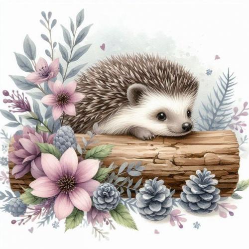 Принт Ёжик на бревне